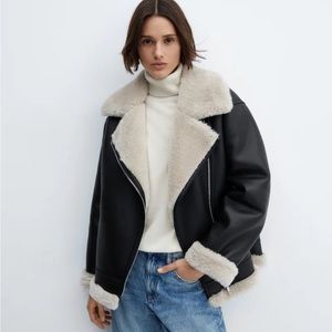 Mango faux shearling- lined jacket